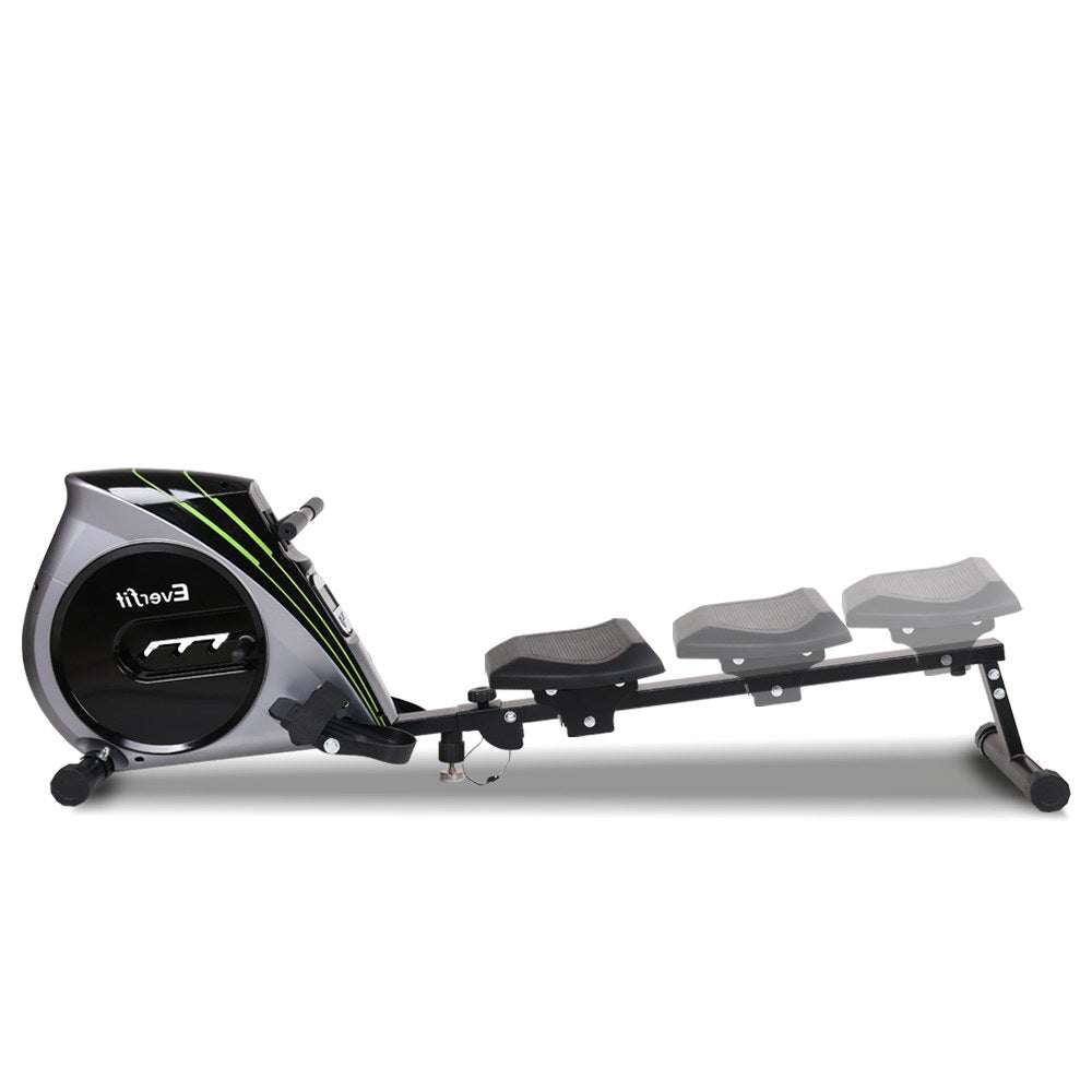 Everfit rowing machine with elastic rope resistance, silver finish, ideal for home cardio workouts and fitness training.