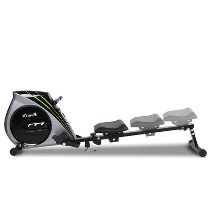 Everfit rowing machine with elastic rope resistance, silver finish, ideal for home cardio workouts and fitness training.