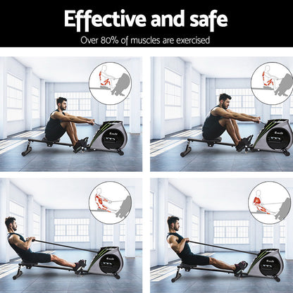 Everfit Rowing Machine Rower with elastic rope resistance for home cardio and fitness, silver color.