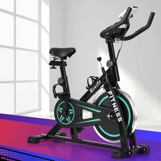 Everfit spin bike by Hlpmedical with 10kg flywheel, sturdy home gym exercise bike, supports up to 150kg capacity.