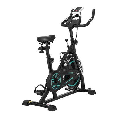 Everfit spin bike with 10kg flywheel, sturdy frame, digital display, ideal for home gym workouts, supports up to 150kg capacity.