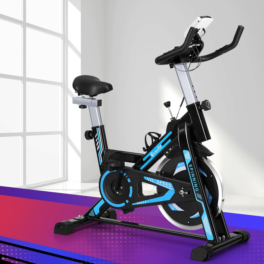 Everfit Spin Bike by Hlpmedical with 13kg flywheel, sturdy exercise bike for fitness, supports up to 150kg weight capacity.