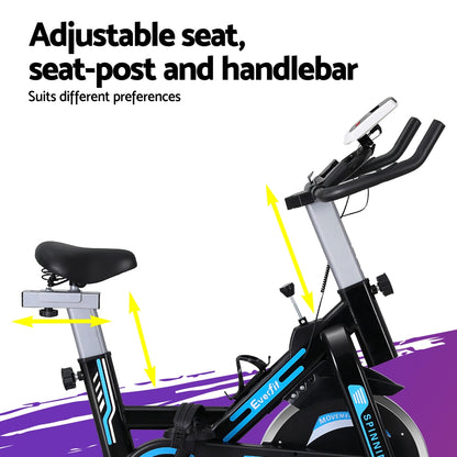 Everfit Spin Bike by Hlpmedical with 13kg flywheel and 150kg capacity, designed for indoor exercise and cardio fitness.
