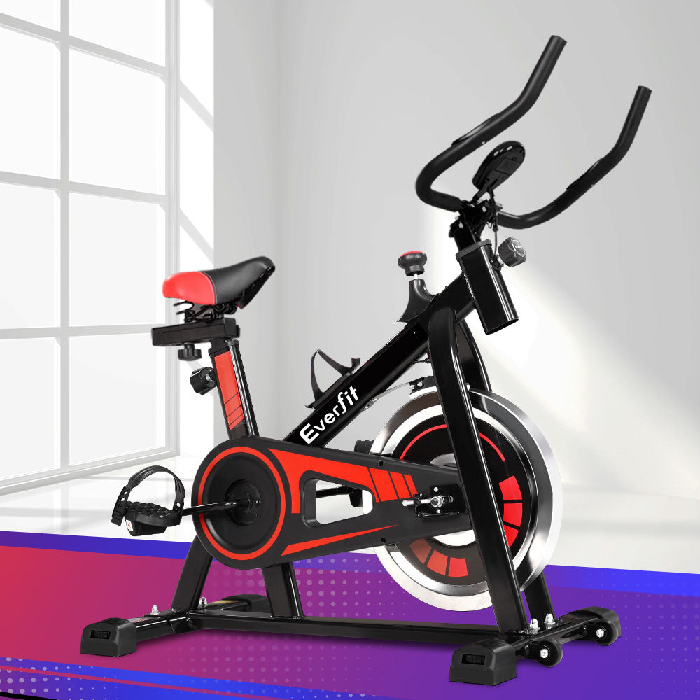 Everfit Spin Bike exercise bike with flywheel, suitable for home gym, supports up to 120kg, by Hlpmedical for fitness and cycling.