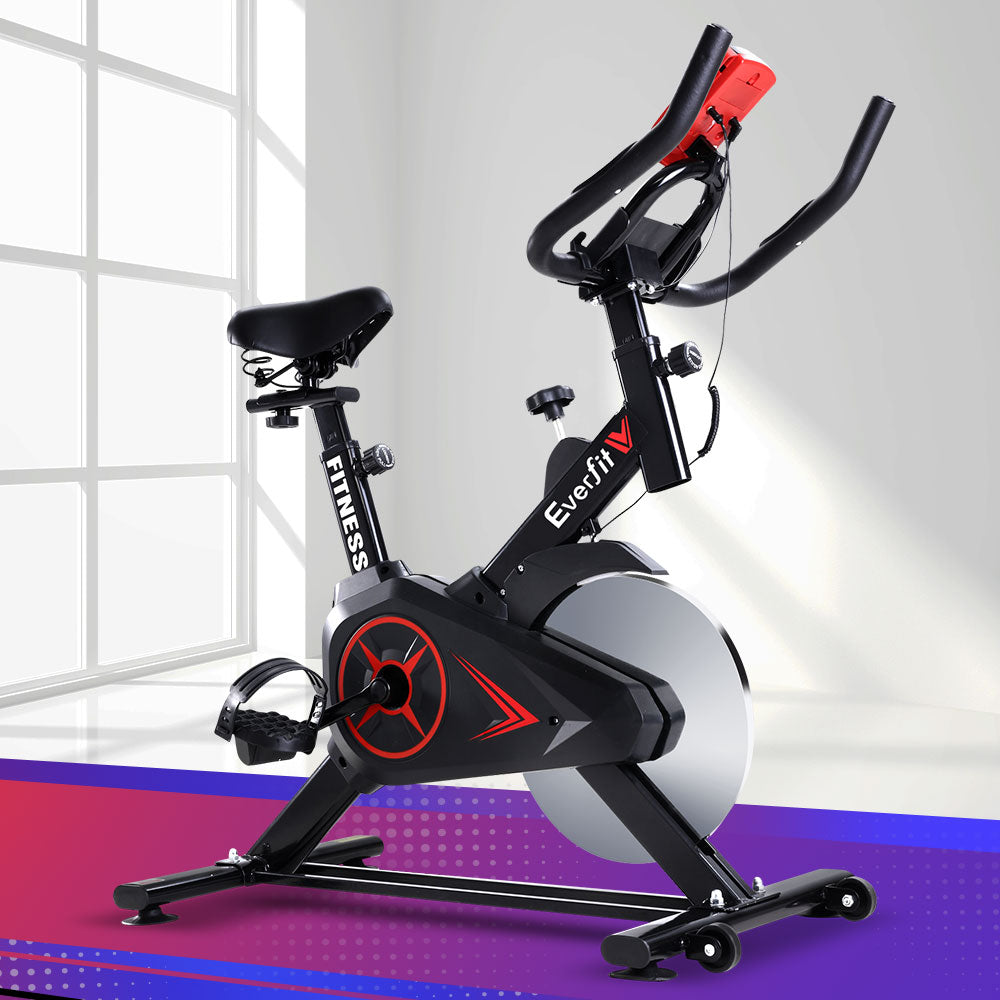 Everfit Spin Bike by Hlpmedical, adjustable exercise bike with flywheel for home gym cycling workouts.