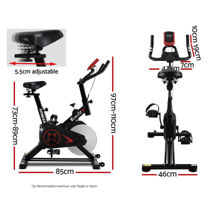 Everfit spin bike by Hlpmedical with flywheel for indoor cycling and home gym fitness, featuring adjustable settings and a sturdy frame.