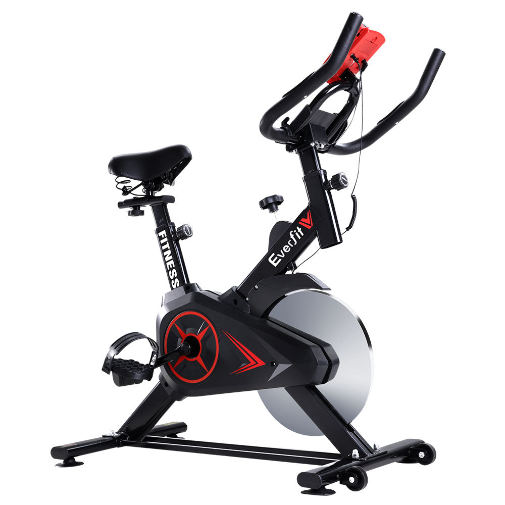Everfit Spin Bike by Hlpmedical featuring a flywheel and adjustable seat, ideal for home gym cycling workouts.