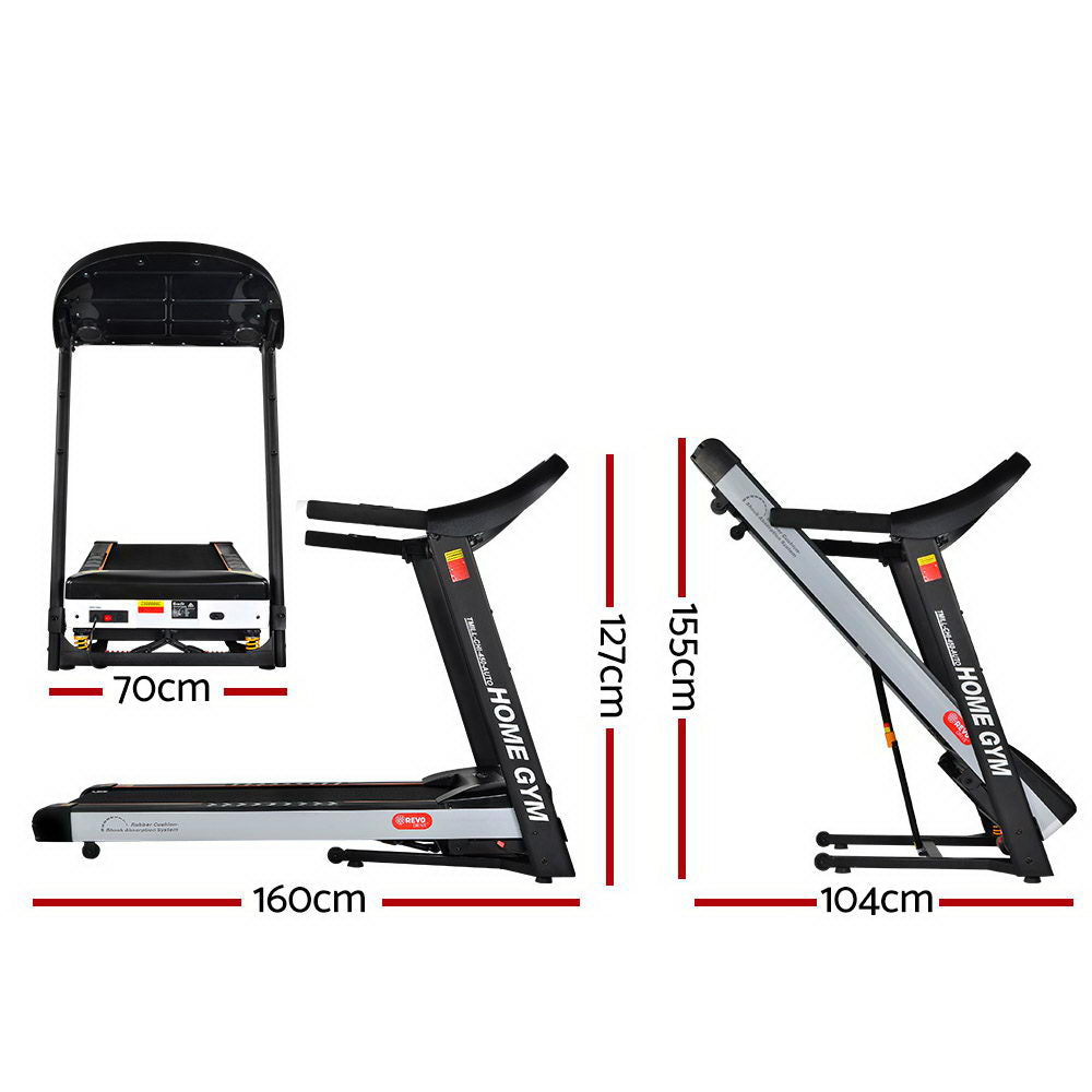 Everfit electric treadmill with auto incline for home gym fitness, featuring a 450mm running surface and Hlpmedical branding.