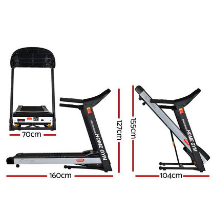 Everfit electric treadmill with auto incline for home gym fitness, featuring a 450mm running surface and Hlpmedical branding.