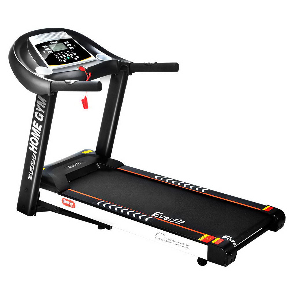 Everfit electric treadmill with auto incline, designed for home gym fitness, featuring a 450mm running surface.