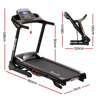 Everfit electric treadmill with auto incline, home gym fitness machine, featuring a 480mm belt for cardio exercise.