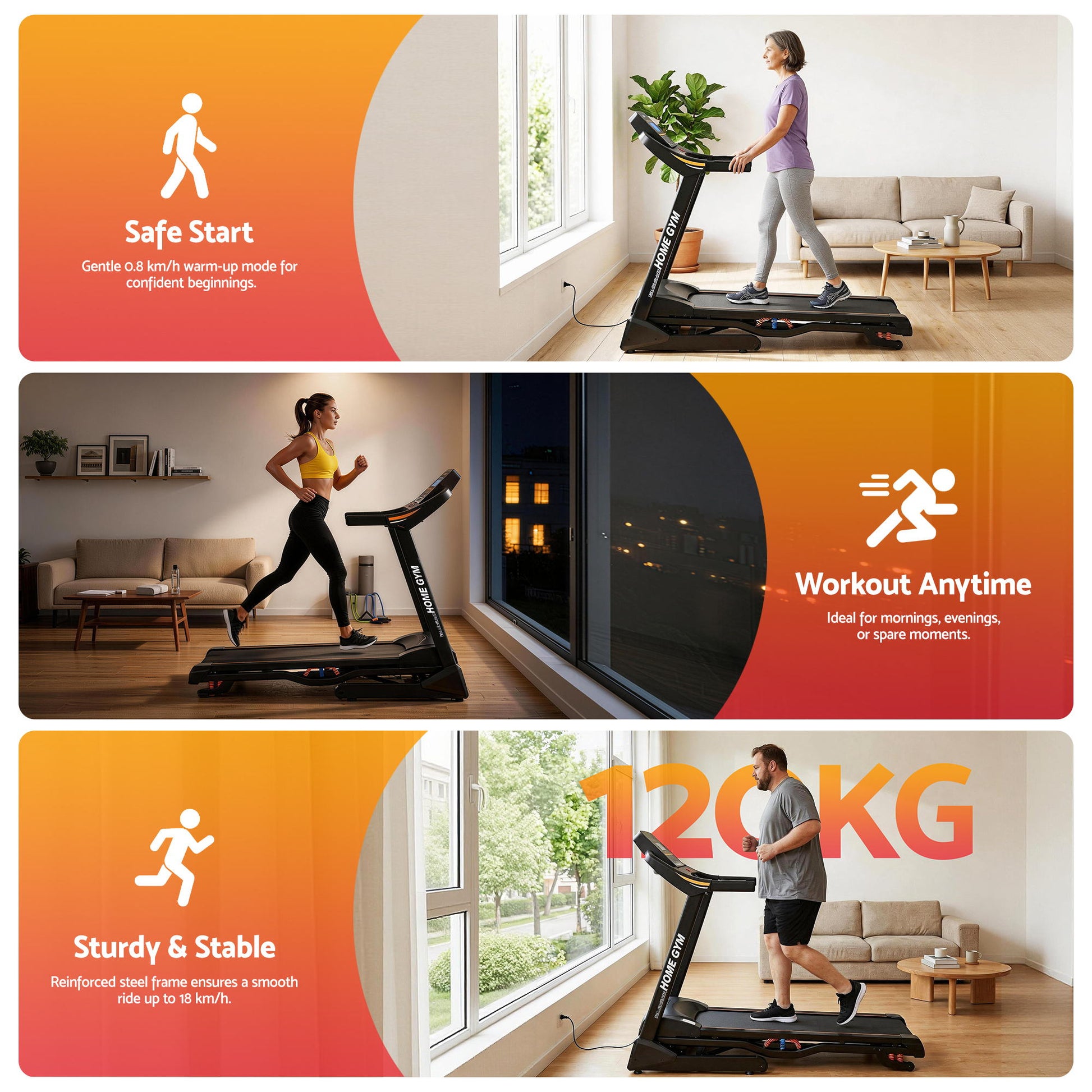 Everfit electric treadmill with auto incline for home gym, Hlpmedical fitness exercise machine with 480mm belt width.
