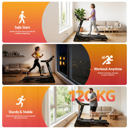 Everfit electric treadmill with auto incline for home gym, Hlpmedical fitness exercise machine with 480mm belt width.