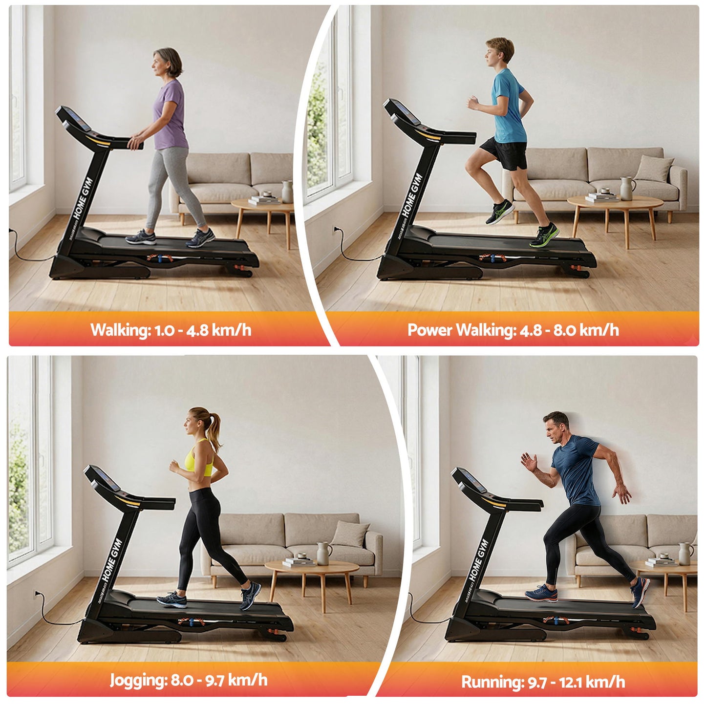 Hlpmedical Everfit electric treadmill with auto incline, home gym exercise machine, 480mm width, for fitness and cardio workouts