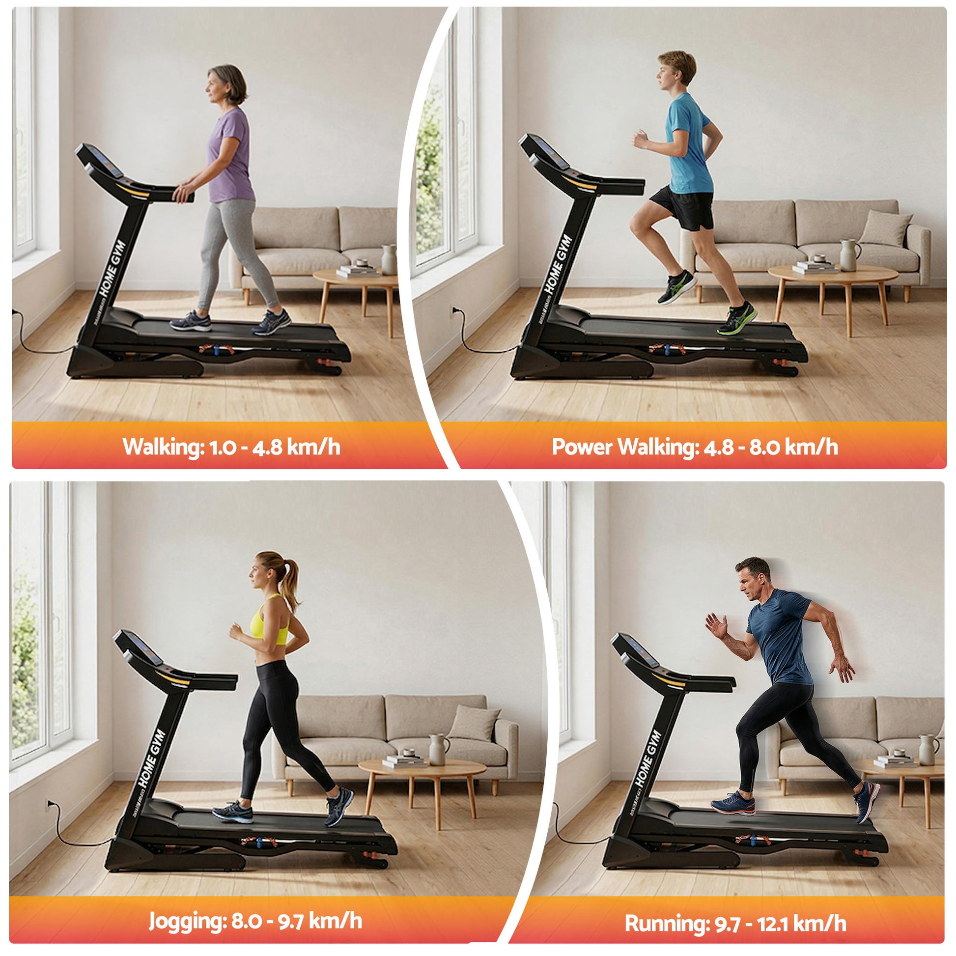 Hlpmedical Everfit electric treadmill with auto incline, home gym exercise machine, 480mm width, for fitness and cardio workouts