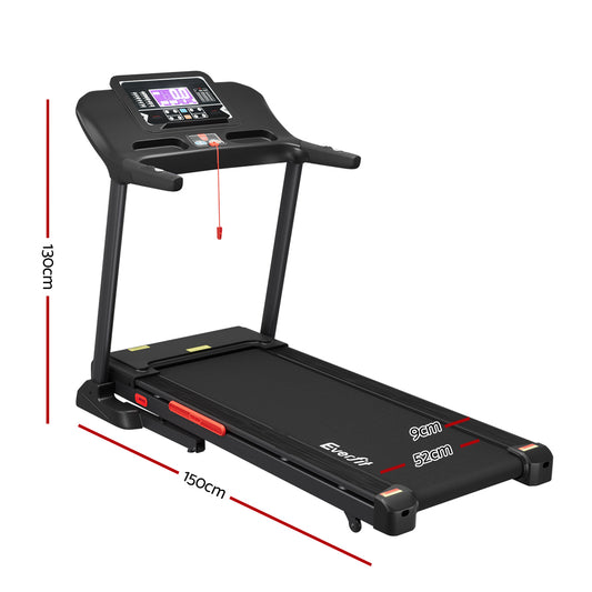 Everfit electric treadmill for home gym, with auto incline feature, compact 520mm width, by Hlpmedical for fitness exercise.