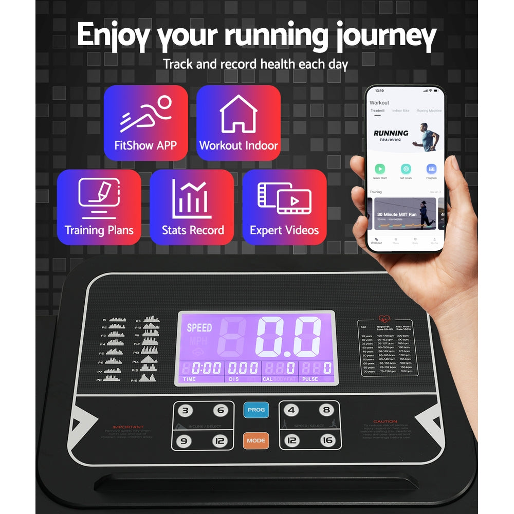Hlpmedical Everfit electric treadmill with auto incline for home gym fitness, 520mm wide running surface.