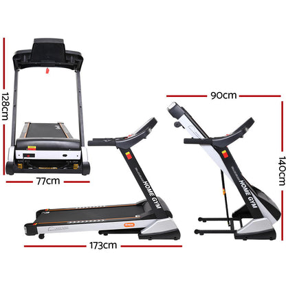 Everfit electric treadmill with auto incline for home gym fitness, featuring a 480mm running surface.