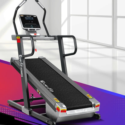 Everfit electric incline treadmill by Hlpmedical for home gym fitness, featuring a sleek running surface and control panel.
