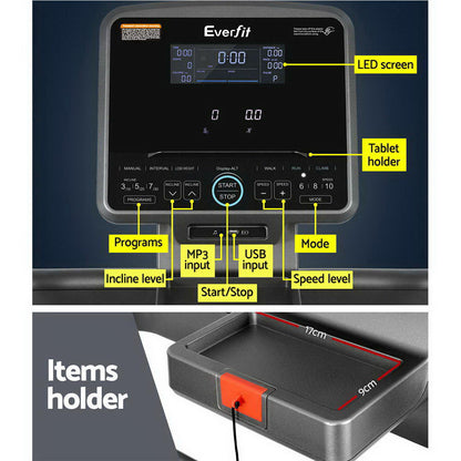 Everfit electric incline treadmill by Hlpmedical, a professional home gym fitness machine for cardio workouts and exercise.