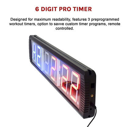 Hlpmedical 6-digit digital timer for gym workouts, LED display, fitness interval clock, ideal for exercise and gym training.
