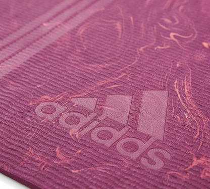 Adidas Premium 5mm camo yoga mat in Power Berry for home gym, exercise, fitness, and yoga workouts.