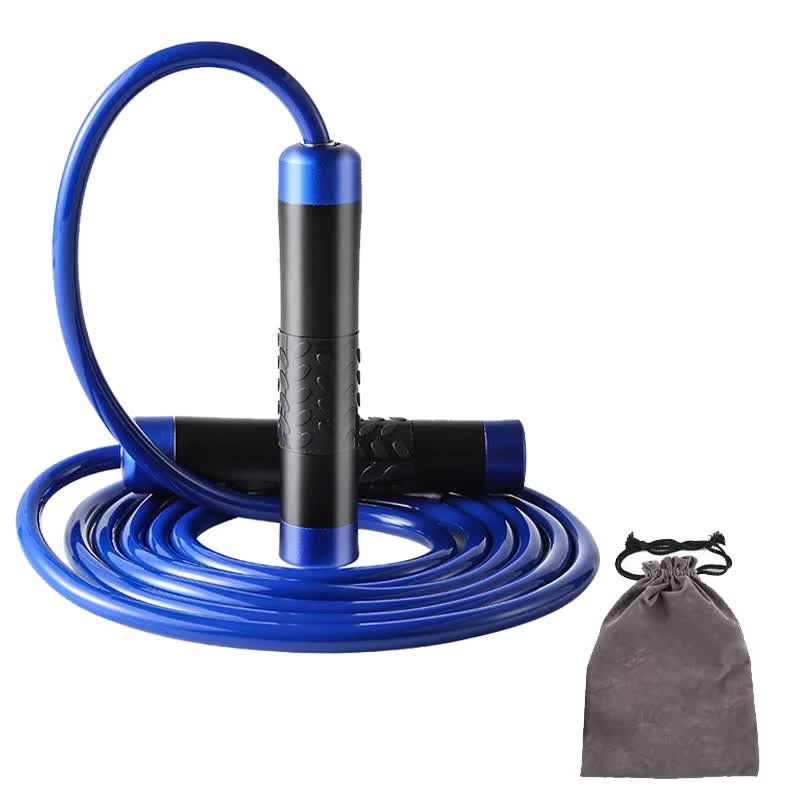 Blue weighted jump rope with thick 9mm cable for fitness, cardio, and strength training, designed for intense workouts.