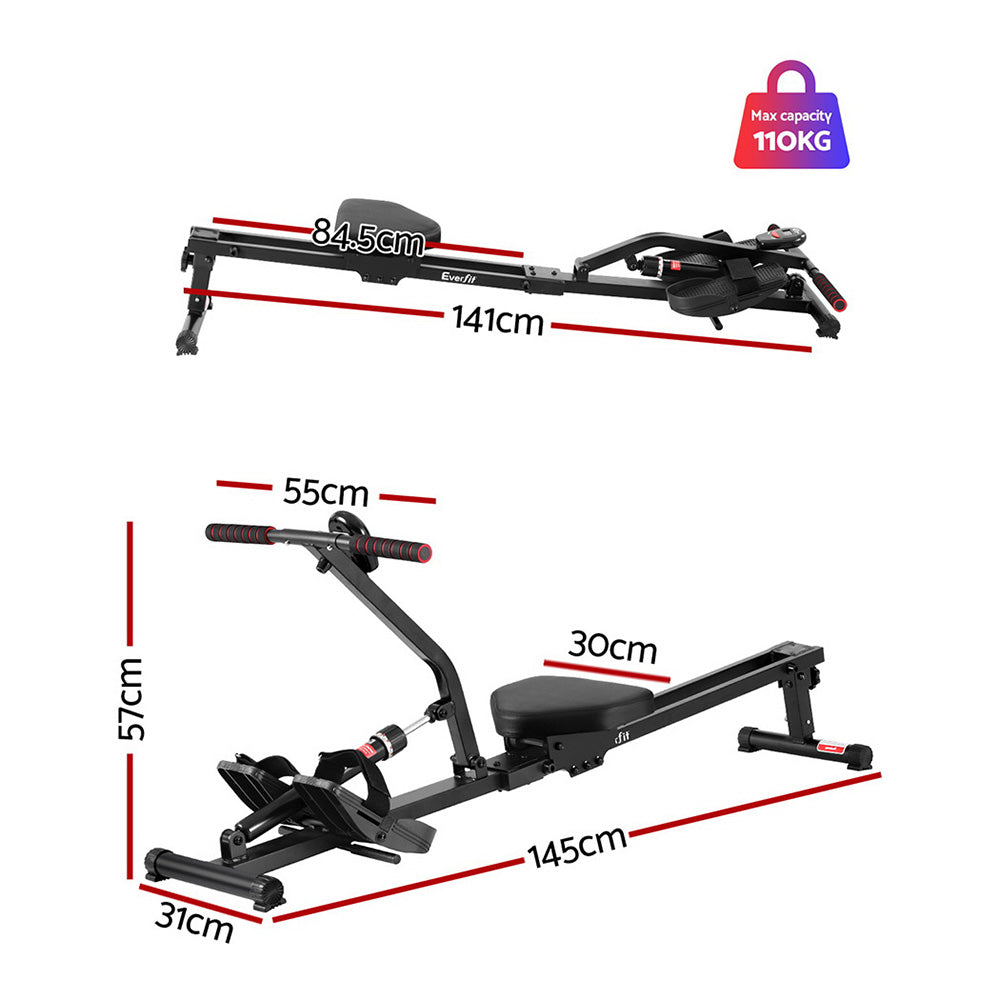 Everfit hydraulic rowing machine by Hlpmedical with 12 resistance levels for cardio and strength exercise.