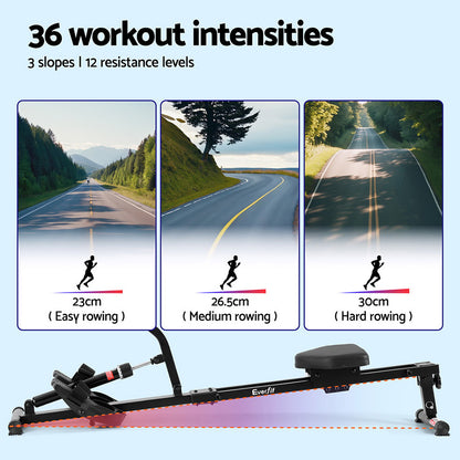 Everfit hydraulic rowing machine by Hlpmedical with 12 resistance levels for full-body cardio and strength exercise at home gym
