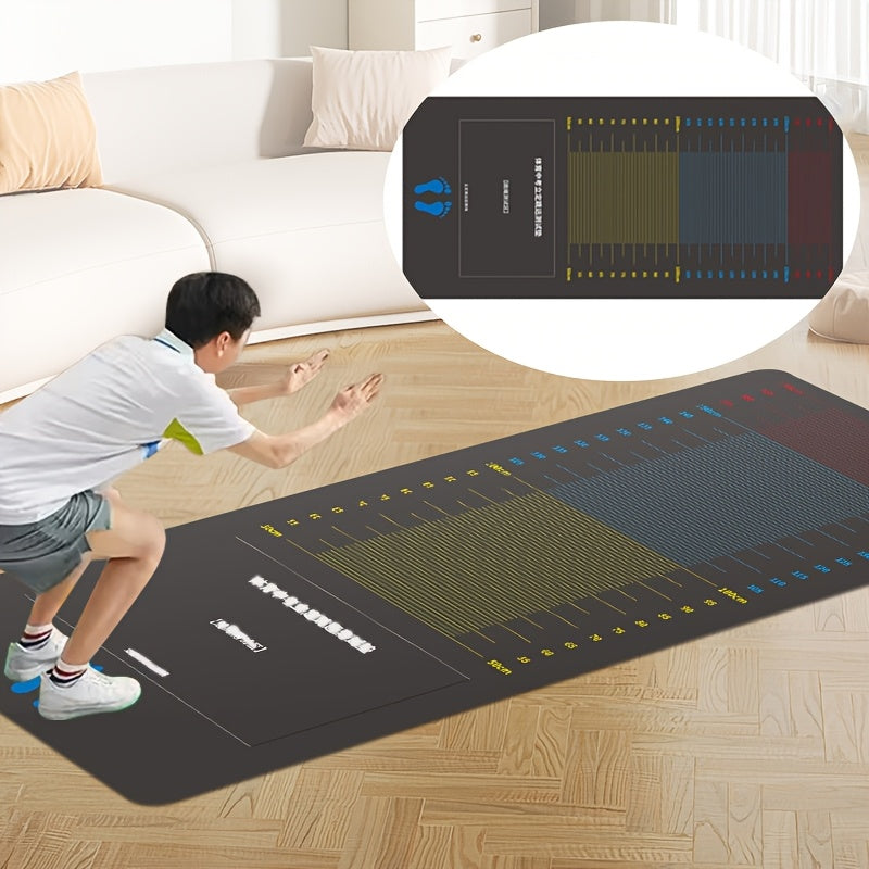 Hlpmedical jumping test fitness mat with measurement guide for exercise and gym workouts, shown on a gym floor.