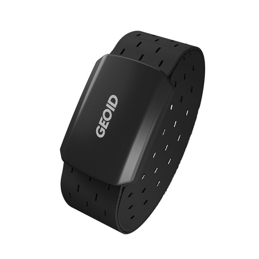 Black optical armband heart rate monitor from Hlpmedical, Bluetooth and ANT+ compatible, IP67 waterproof for fitness training.