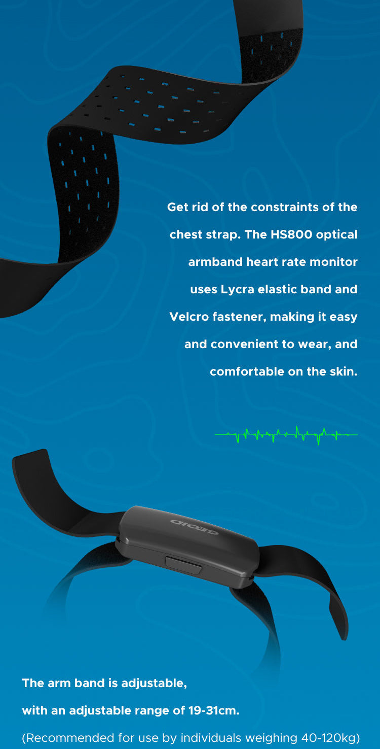 Hlpmedical optical armband heart rate monitor in black with Bluetooth and ANT+, waterproof IP67, designed for fitness training.