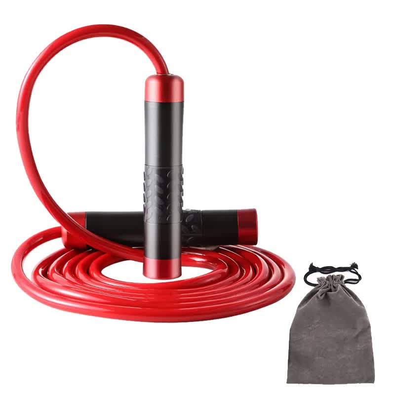 Red weighted jump rope with 9mm thick cable for workout, fitness, strength training, and cardio exercises.