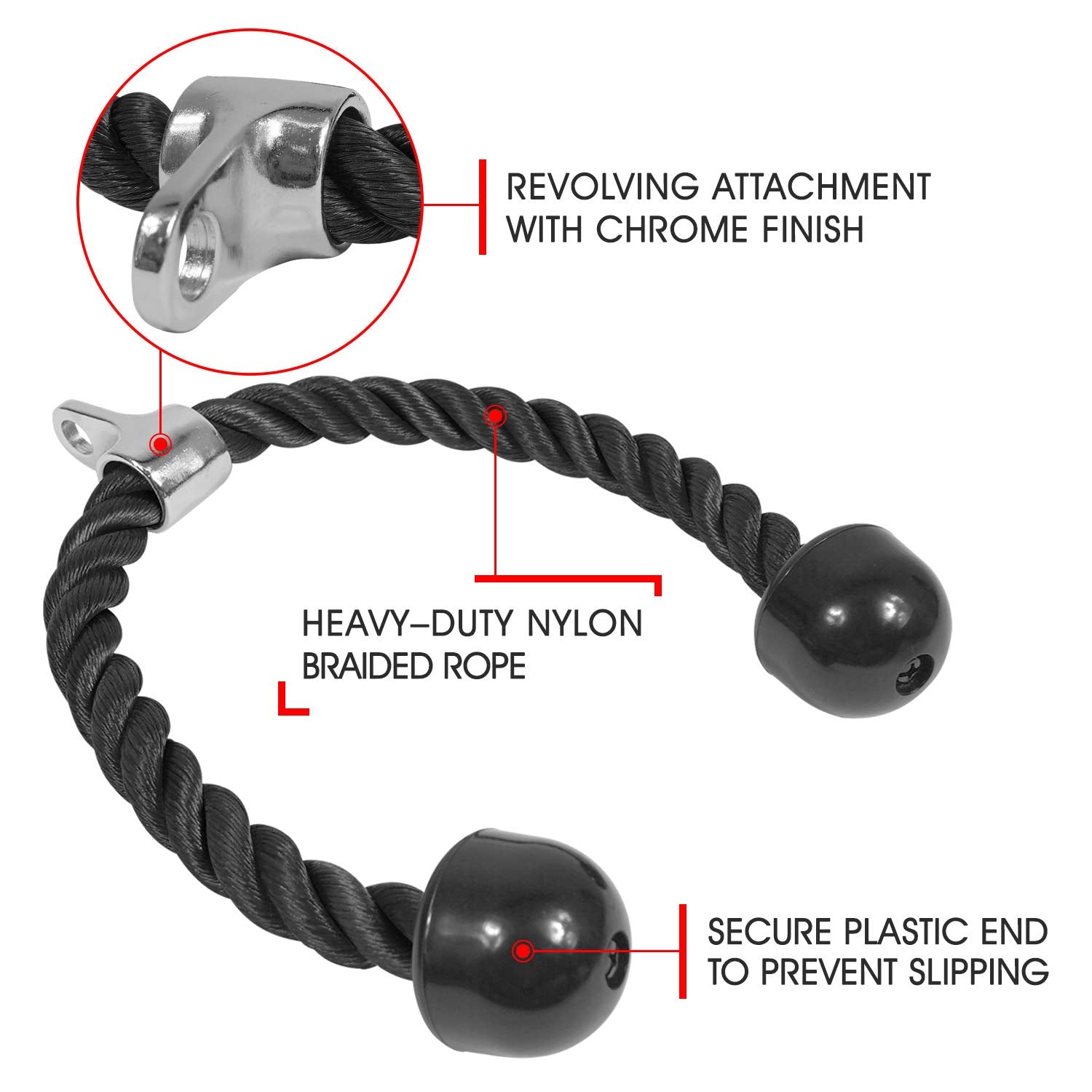 Hlpmedical tricep rope attachment for gym pulley systems, used for pull-down exercises on cable machine in fitness training.
