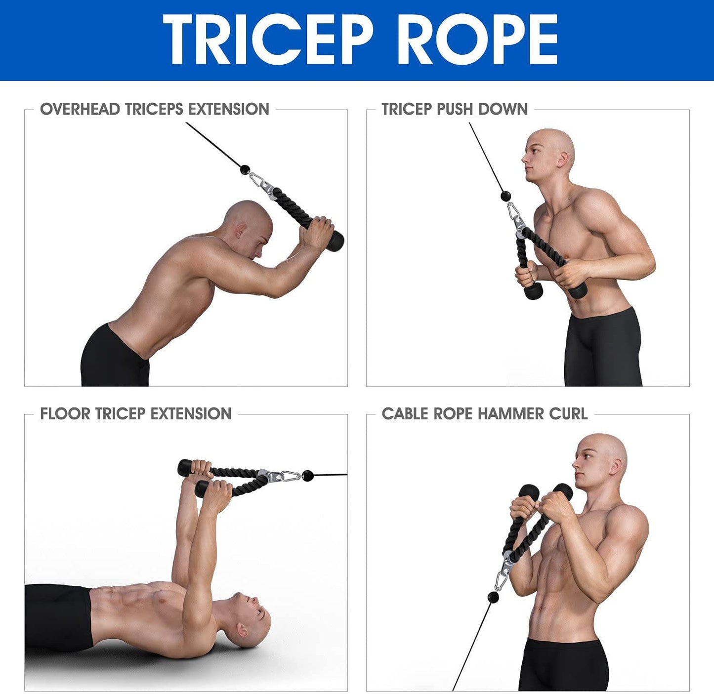 Hlpmedical tricep rope for gym pulley and cable workouts, designed for tricep exercises and fitness training.