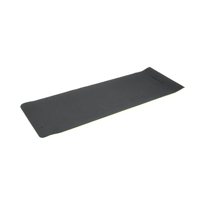 Black and green Powertrain TPE yoga exercise mat by Hlpmedical, 8mm thick, ideal for home gym Pilates and fitness workouts.