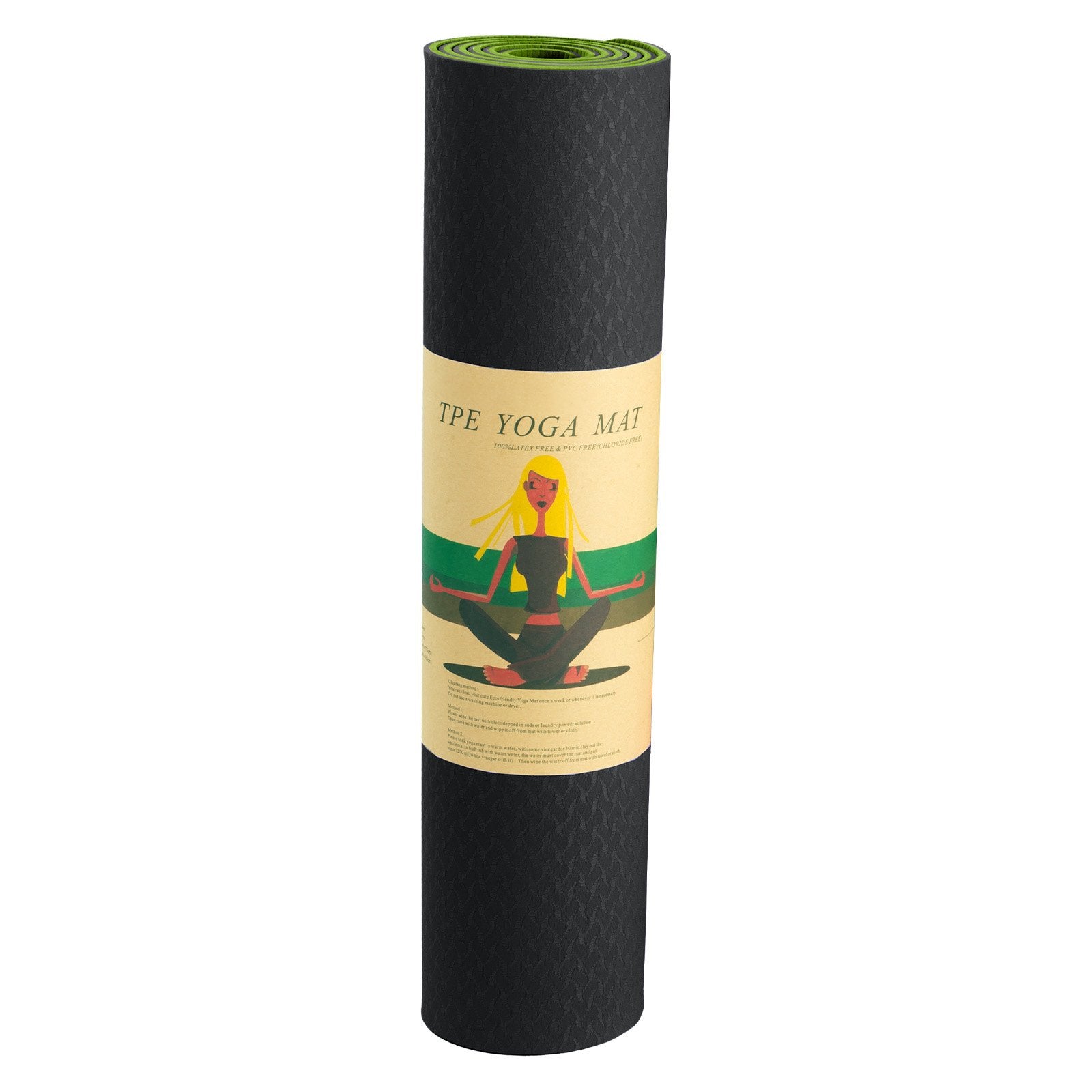 Black and green Powertrain TPE yoga exercise mat by Hlpmedical, 8mm thick, ideal for Pilates, gymnastics, and home fitness workouts.