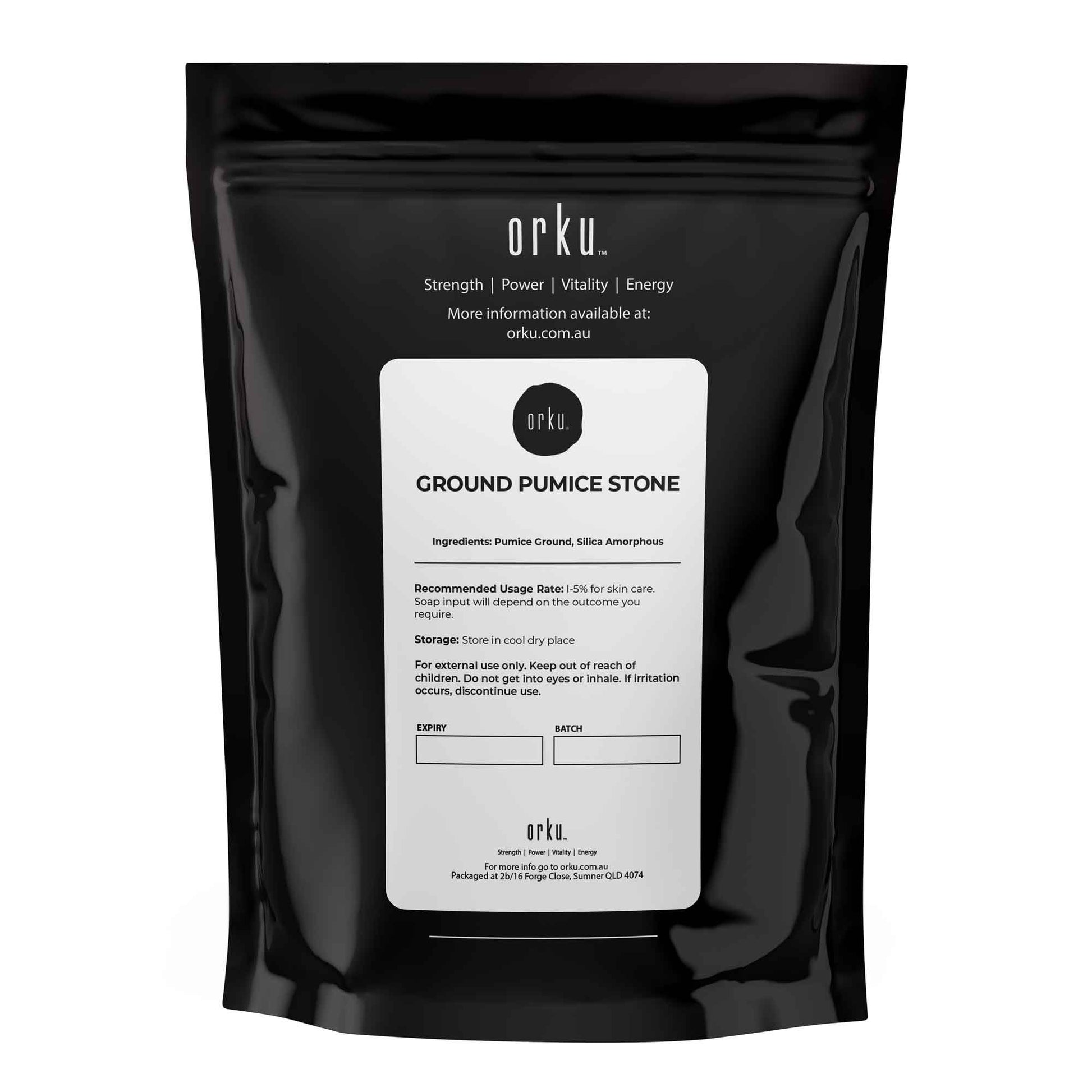 Ground pumice stone granular powder for body scrub and exfoliation, eco-friendly, from Hlpmedical, suitable for fitness and skincare routines.