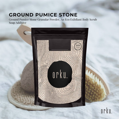 Ground pumice stone granular powder for body exfoliation, eco-friendly scrub additive, by Hlpmedical for fitness and skincare.