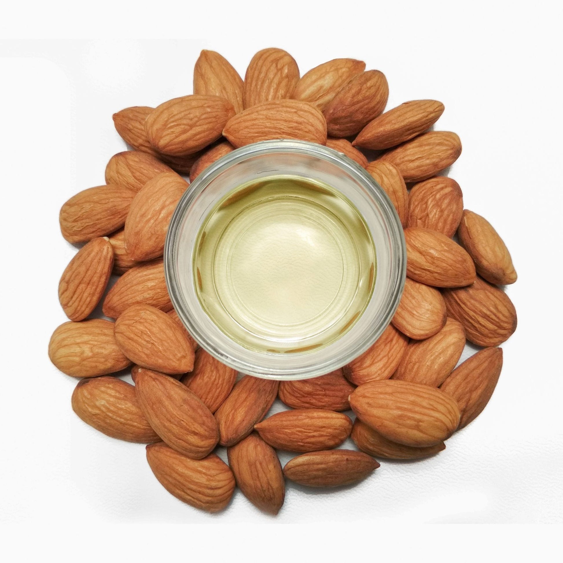 250ml Hlpmedical Sweet Almond Oil in a clear bottle, suitable for skin, face, hair, and massage, cosmetic grade and 100% pure.