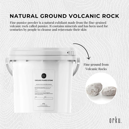 5kg ground pumice stone granular powder tub for exfoliating body scrub, by Hlpmedical, used as a natural skin exfoliant and additive.