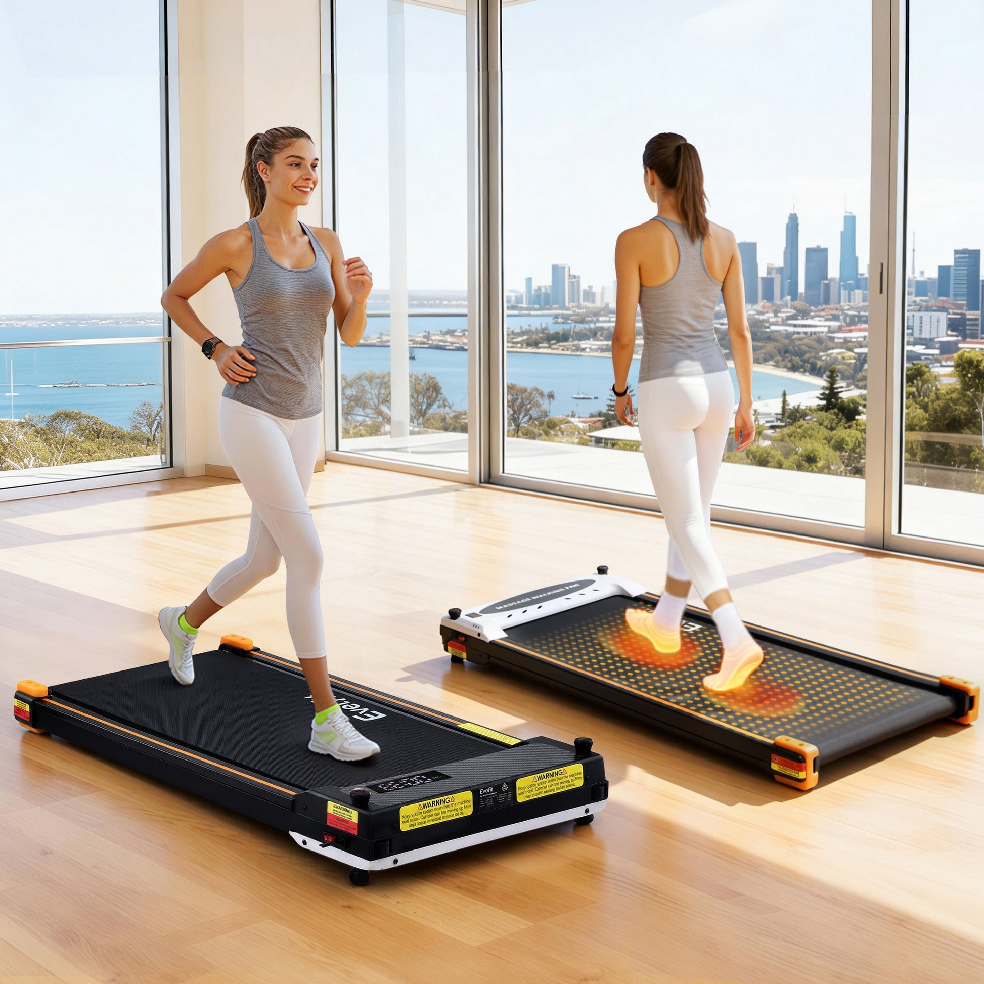 Everfit 2 Side Walking Pad Treadmill with Massage Function in black, compact exercise equipment for fitness and walking workouts.