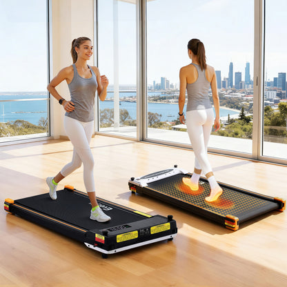 Everfit 2 Side Walking Pad Treadmill with Massage Function in black, compact exercise equipment for fitness and walking workouts.