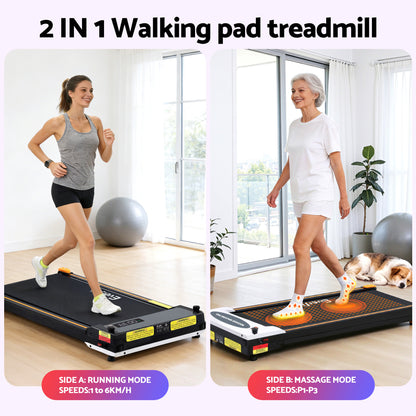 Everfit 2 Side Walking Pad Treadmill by Hlpmedical in black with massage function, compact 380mm width for home gym exercise.