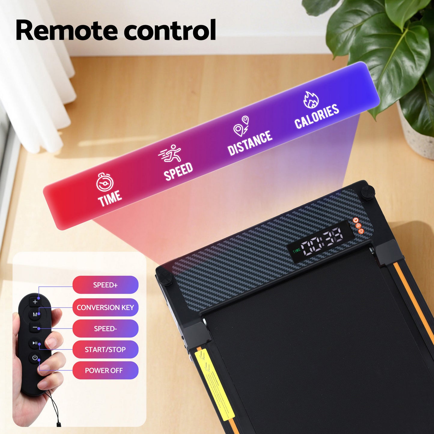 Everfit 2 Side Walking Pad Treadmill with massage function, black, compact design, suitable for home gym workouts, 380mm width.