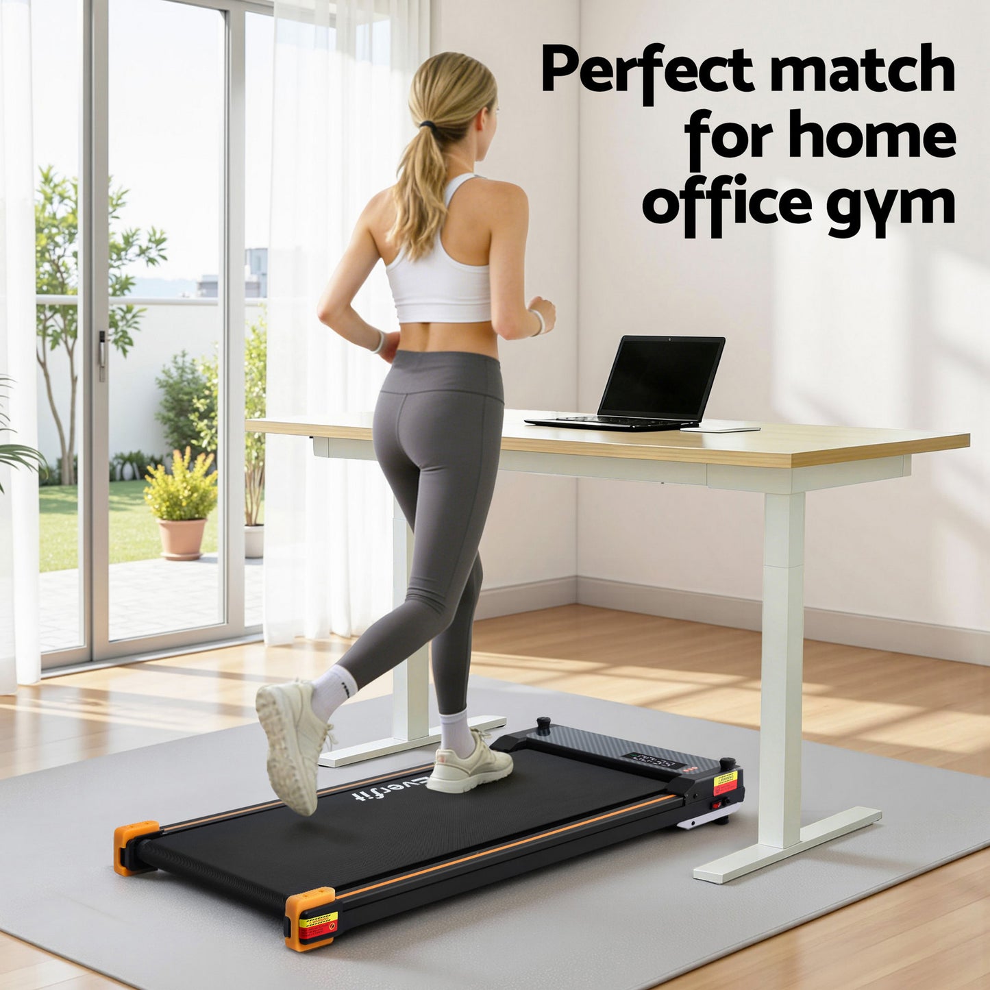 Everfit 2 Side Walking Pad Treadmill by Hlpmedical with massage function, black, 380mm width, for home fitness and exercise.