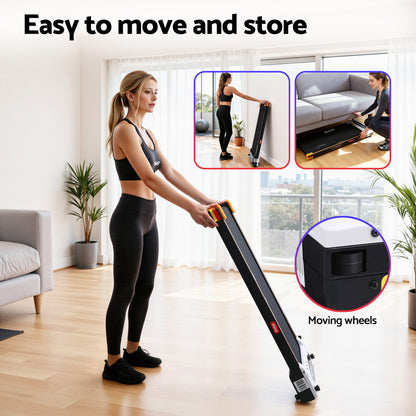 Everfit 2 Side Walking Pad Treadmill with Massage Function by Hlpmedical, black, compact design with digital controls and 380mm belt width.