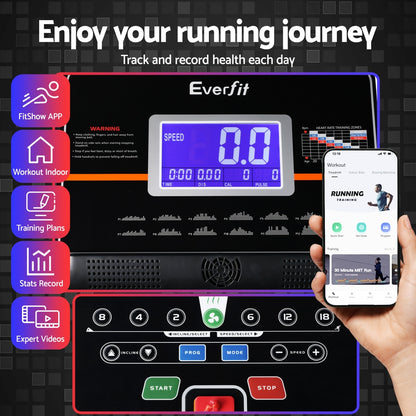 Everfit electric treadmill with auto incline, Hlpmedical gym fitness machine for home exercise, 490mm running surface.