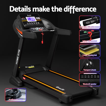 Hlpmedical Everfit electric treadmill with auto incline for home gym fitness, featuring a 490mm wide running belt.