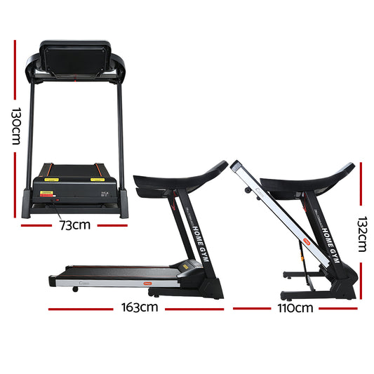 Everfit electric treadmill with auto-level incline for home gym fitness, featuring a 450mm running belt from Hlpmedical.